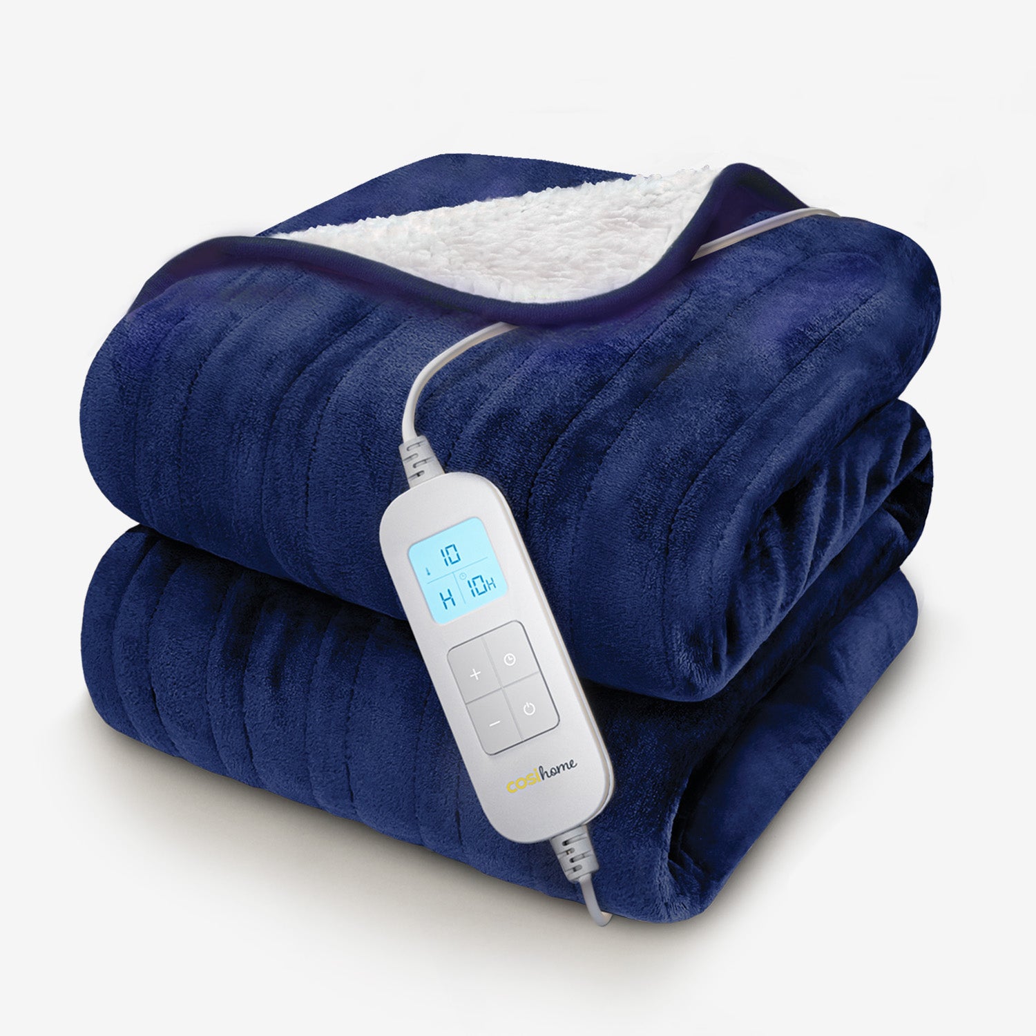 Fleece & Sherpa Electric Heated Throw - Navy