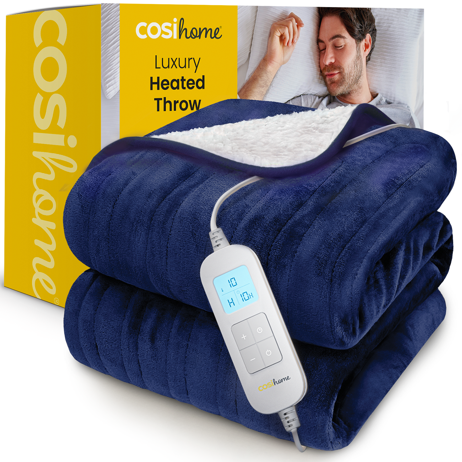 Fleece & Sherpa Electric Heated Throw - Navy