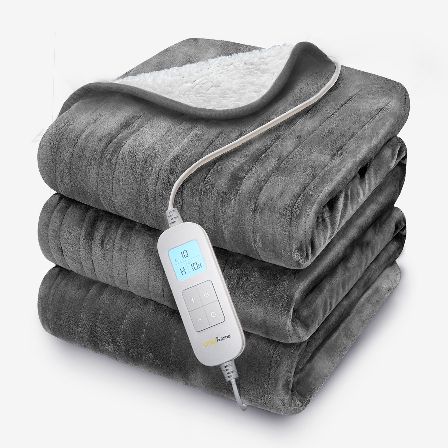 Double Fleece & Sherpa Electric Heated Throw - Grey