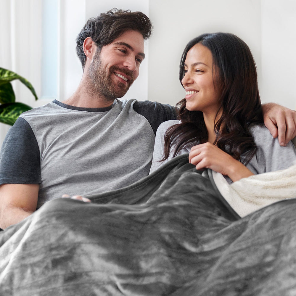 Double Fleece & Sherpa Electric Heated Throw Grey Free Next Day