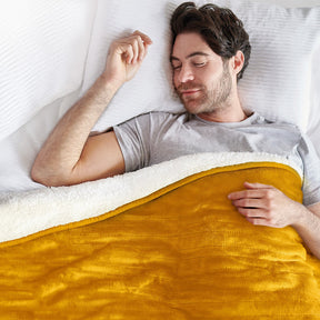 Fleece Sherpa Electric Heated Throw Mustard Free Next Day
