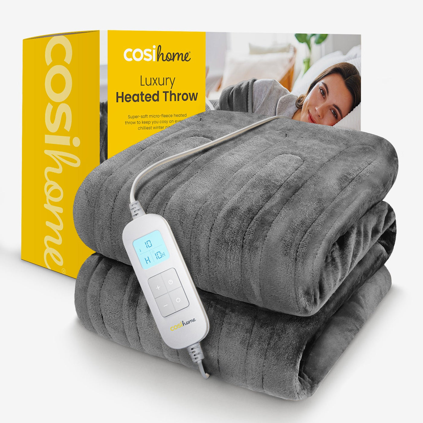 Fleece Electric Heated Throw Grey Free Next Day Delivery Cosi Home