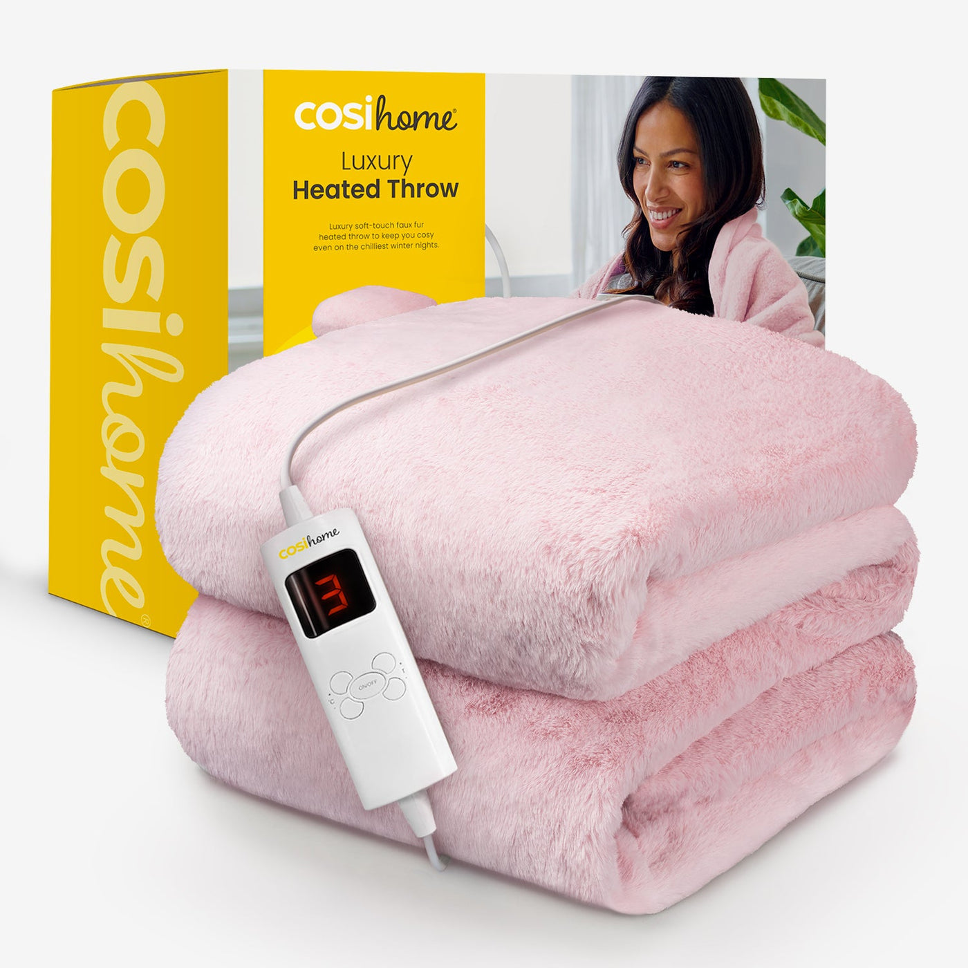 Faux Fur Electric Heated Throw Pink Free Next Day Delivery Cosi Home